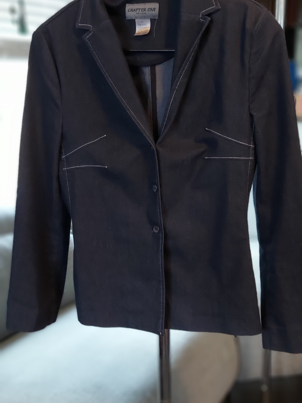 Chapter Navy Blazer with Contrast Topstitch